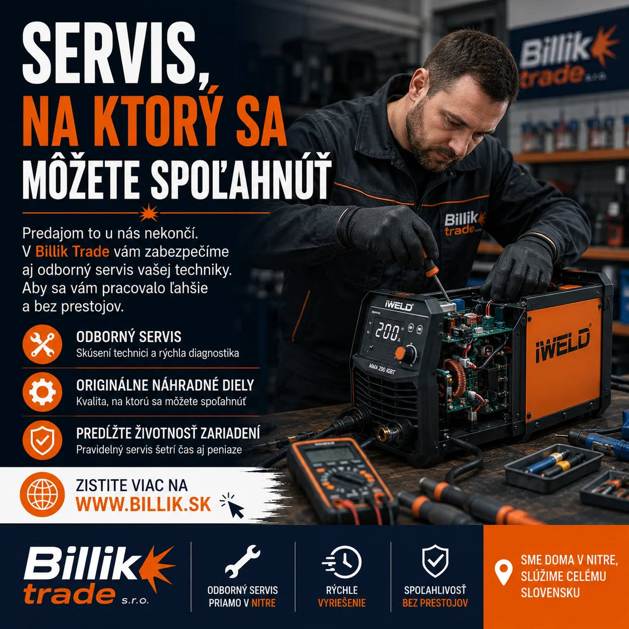 Servis a oprava zváračiek — Billik Trade servisné stredisko Nitra