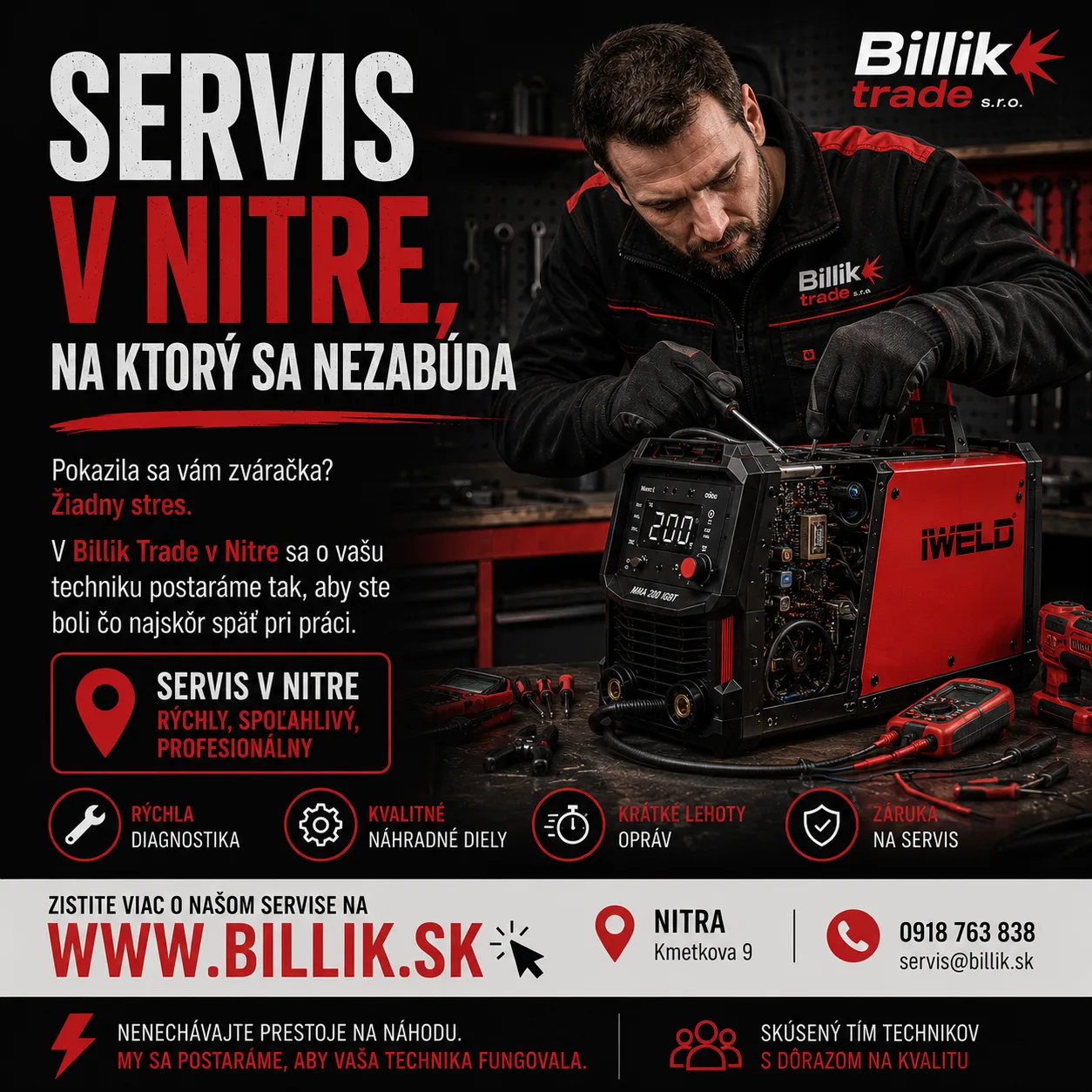Servis a oprava zváračiek — Billik Trade servisné stredisko Nitra